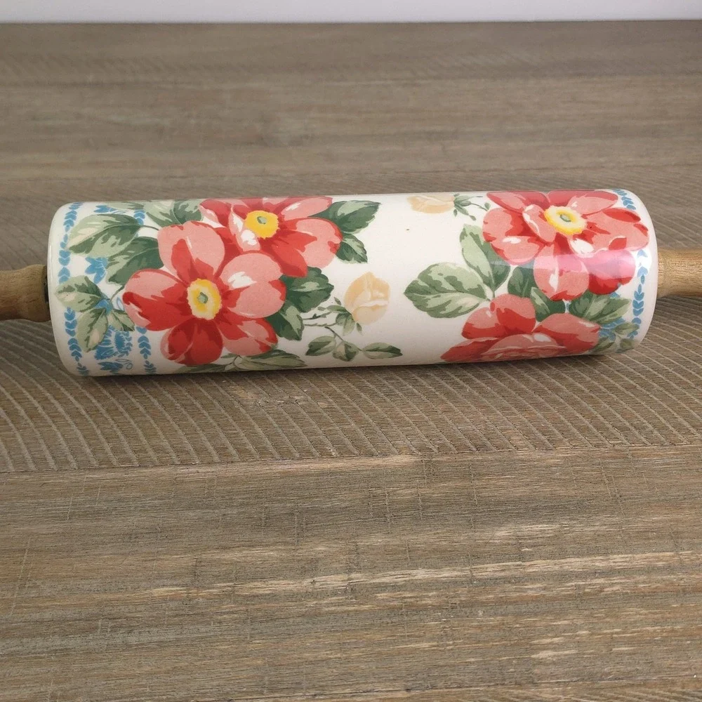 Retired Pioneer Woman Ceramic Rolling Pin Vintage Floral Pattern 2812DMT